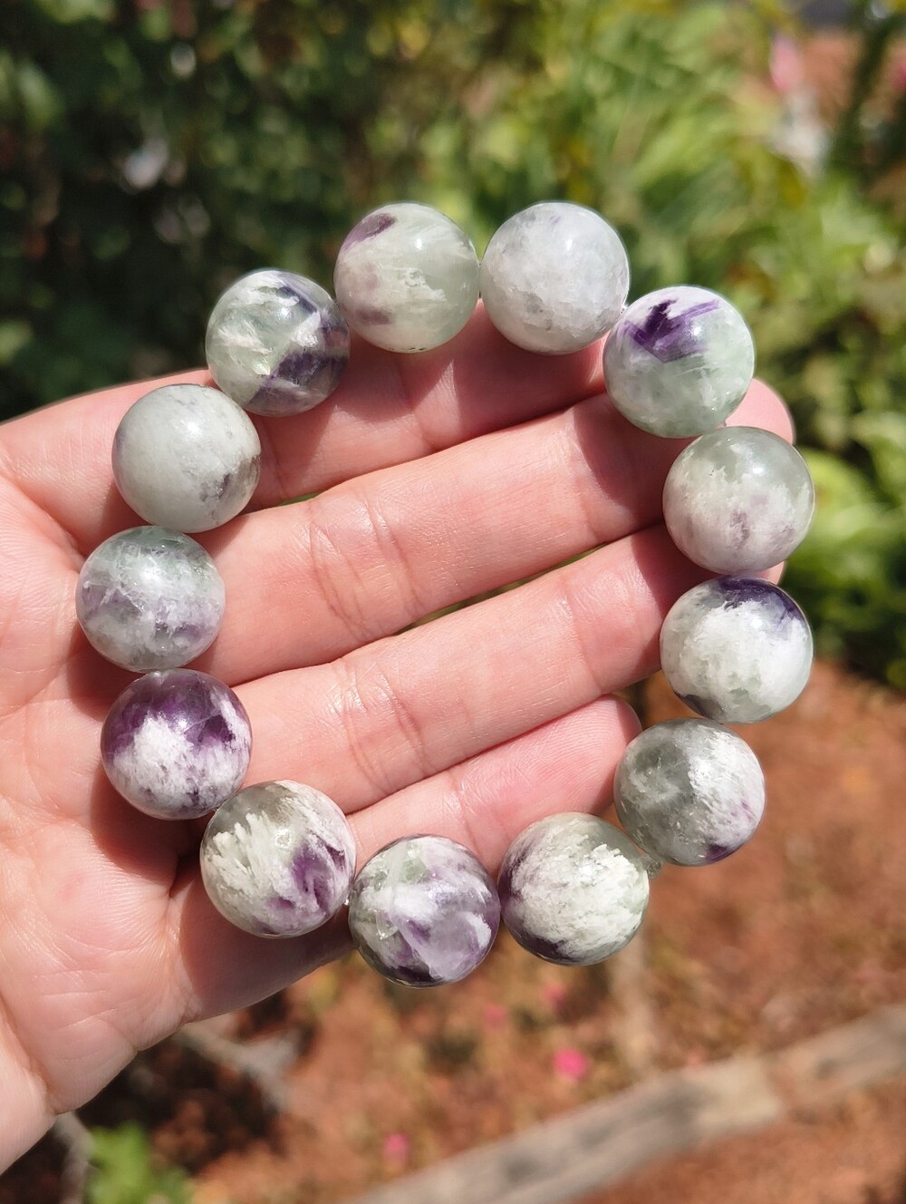 High Quality 16mm Feather Fluorite Statement Bracelet